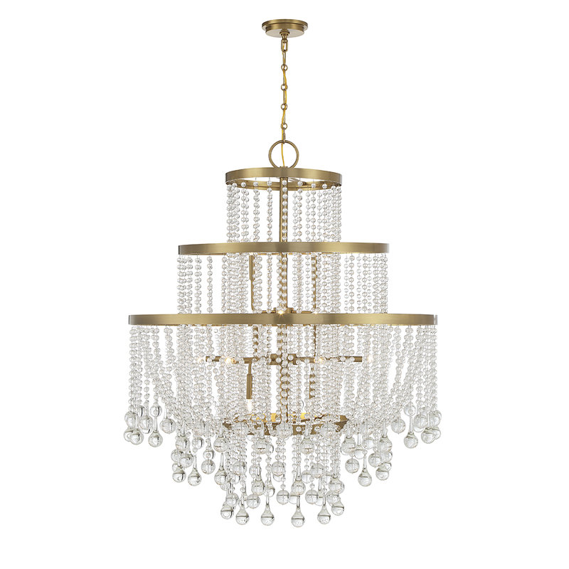  Lustre 15 lumières en laiton chaud Luna, Laiton chaleureux
