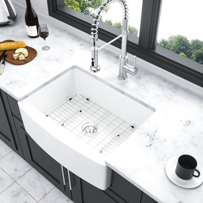 Ceramic 24 Inch White Sink - Arch Edge Apron Front Single Bowl For An Elegant Cooking A Fashionable Touch