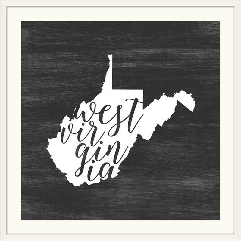 « home state typography west virginie », impression sur cercle intérieur, H 20" x l 20" x P 1", Cadre blanc