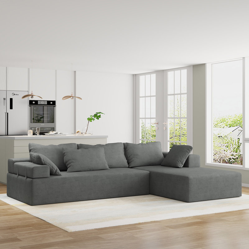 Modern Upholstered Sectional Sofa Couch Set, Gray Chenille