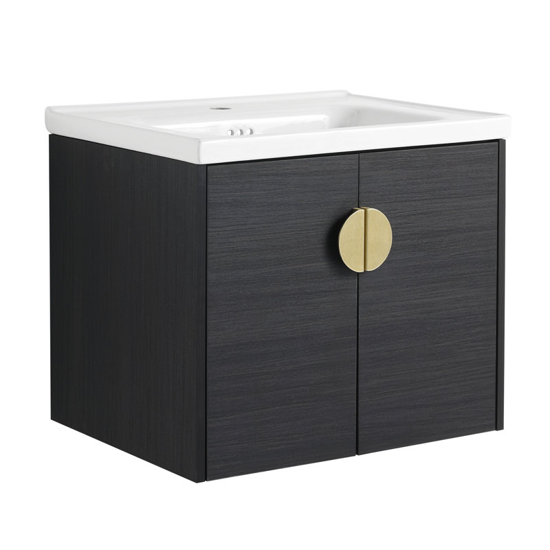 Bathroom Vanity With Soft Close Doors, 24 Inch, Wall Mounted, Black Chestnut Color Mounted Inch - Finish, Sink, Spacious Storage Cabinets