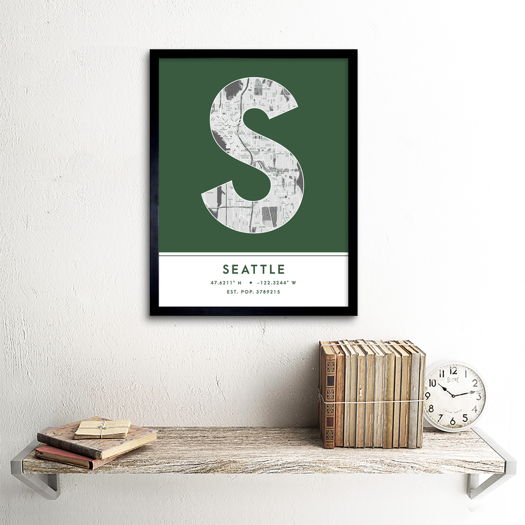 Wee Blue Coo Seattle Washington United States City Map Green Colour ...