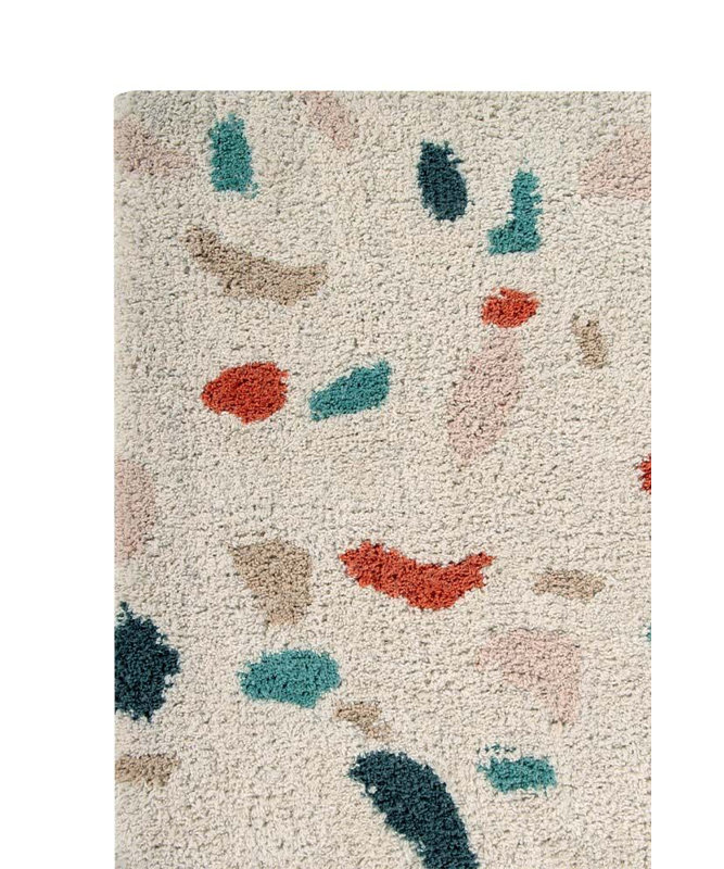 Terrazzo Cotton Abstract Area Rug in White/Red/Blue/Beige
