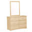 Miroir de commode transitionnel avec 6 tiroirs et meubles de chambre à coucher en bois de pin naturel