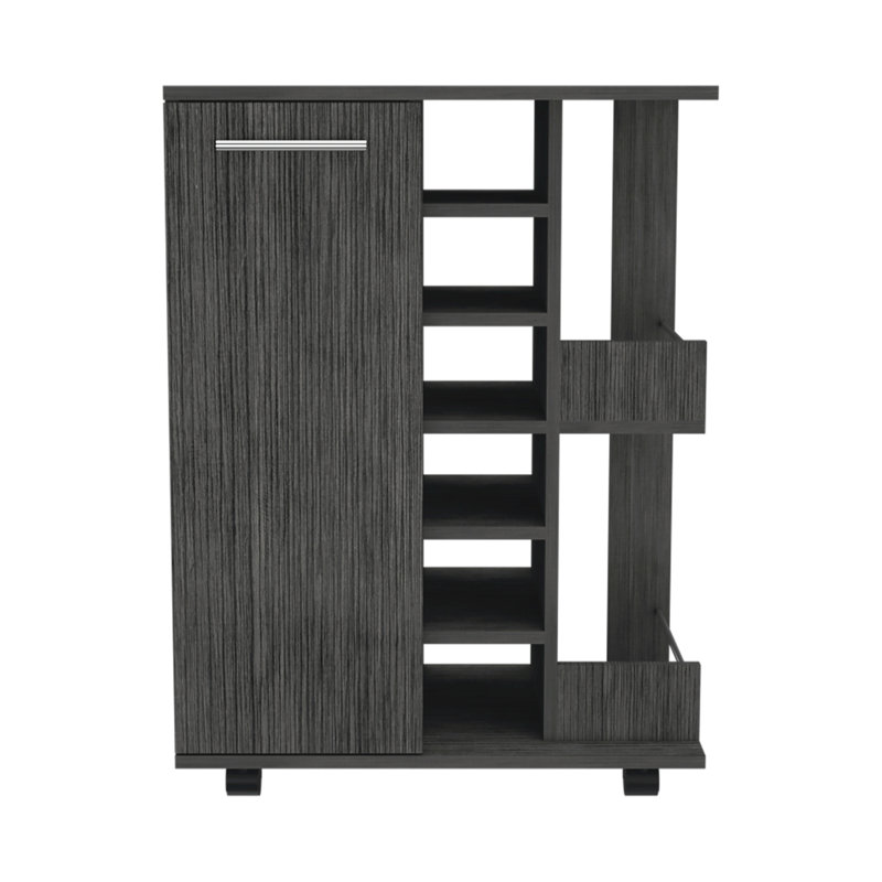 Tennessee Bar Cart, One Cabinet With Division, Six Cubbies For Liquor, Two Shelves, Smoke
