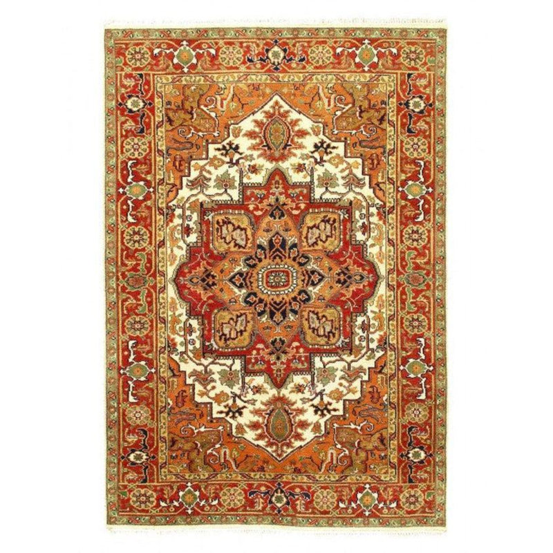 Tapis oriental ivoire en laine / coton fait à la main 6 pi x 9 pi Oriental