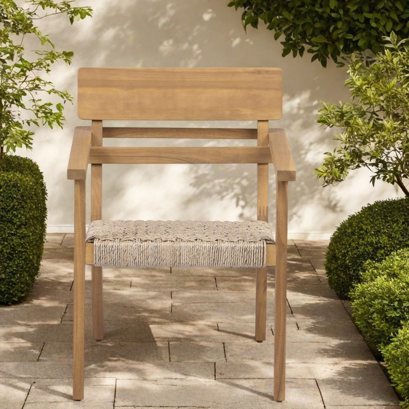 Ensemble de 2 chaises de salle à manger rustiques modernes pour patio, en bois d'acacia et résine tressée, supportant jusqu'à 180 kg (400 lb) à l'extérieur