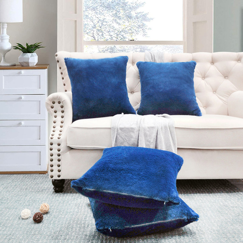 Housse de coussin réversible en fausse fourrure, Bleu palais