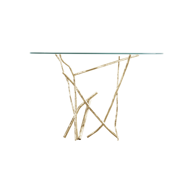 Brindille 52" W Glass Top Console Table, Modern Brass