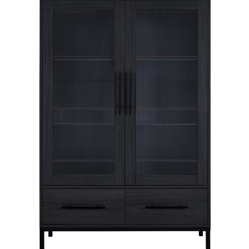 Présentoir de 60 po de hauteur avec éclairage à DEL, deux tiroirs, porte en verre trempé pour bureau, salon noir, porte