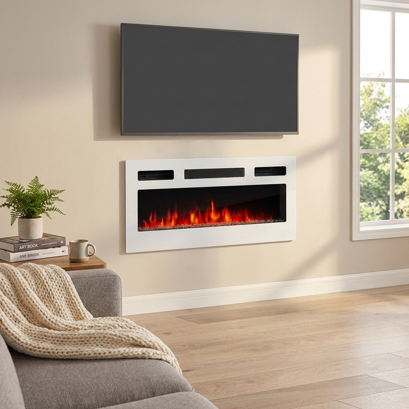 31.5" Electric Fireplace Heater - White, White