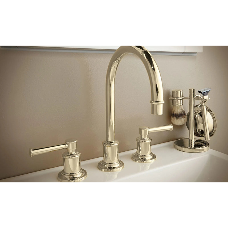 Miramar Widespread Lavatory Faucet with ZeroDrain, Satin Brass, Lever Handle