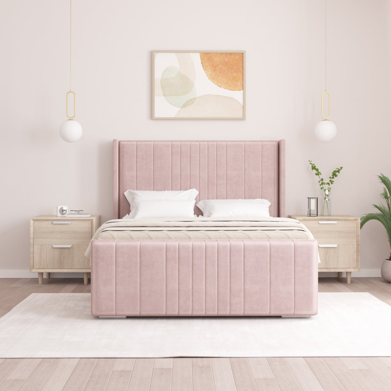 Denzel Upholstered Bed , Small Double (4'), Pink