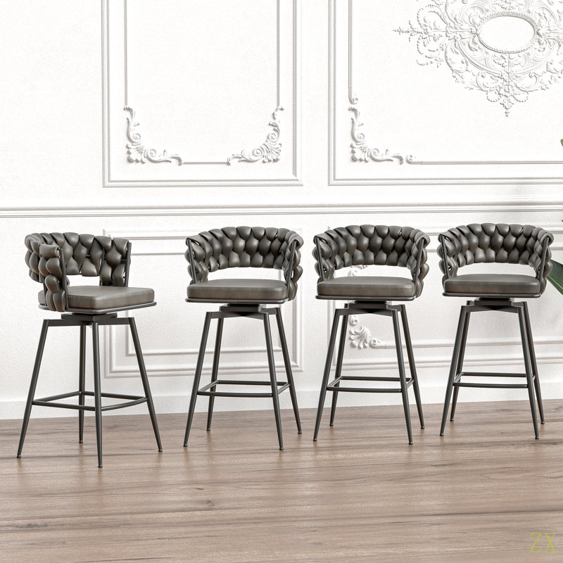 Ensemble de tabourets de bar 28 po en cuir technique 28 po avec tabourets à pieds sans îlot de cuisine réglable, 360 tabourets de bar pivotants avec repose-pieds
