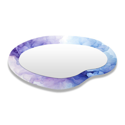 Bleu et mauve apaisant fumée sereine - grand miroir mural moderne asymétrique abstrait