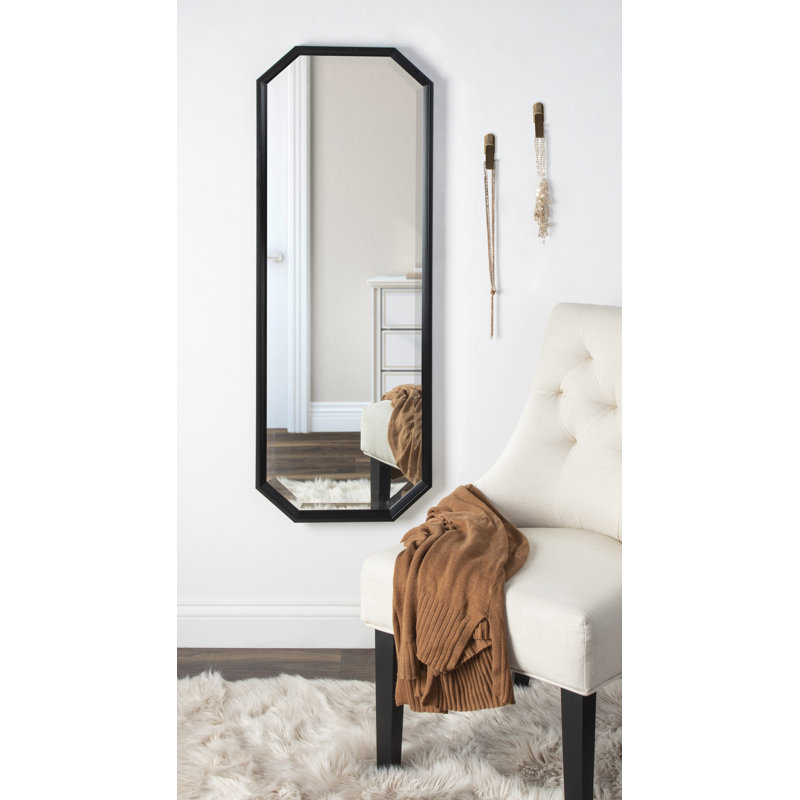 Black Octagon Full Length Wall Mirror with Beveled Edge