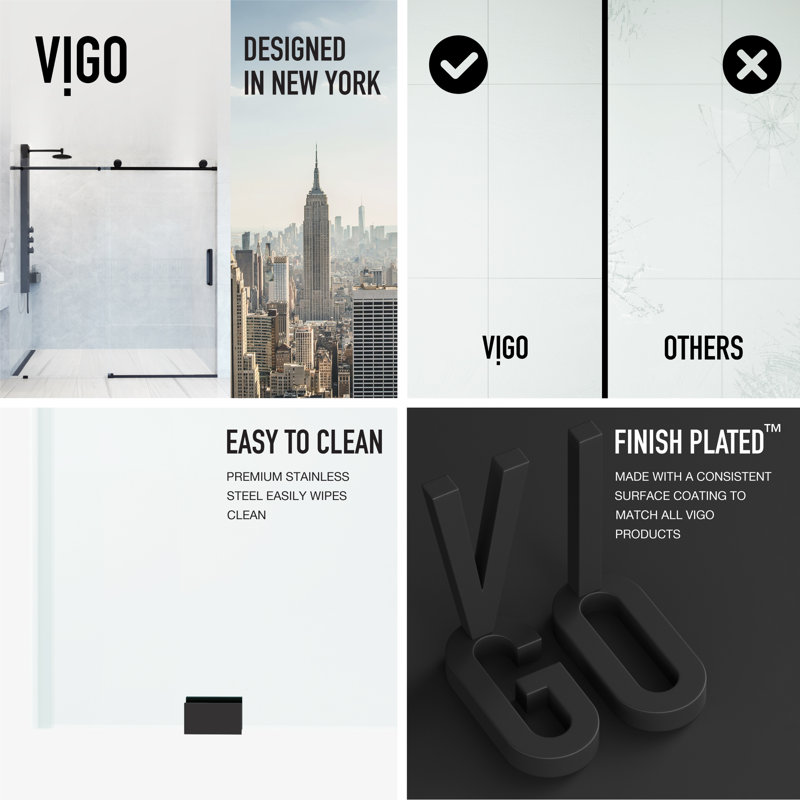 Elan 56-60" W x 76" H Sliding Frameless Shower Door with 3/8" Clear Glass, Matte Black