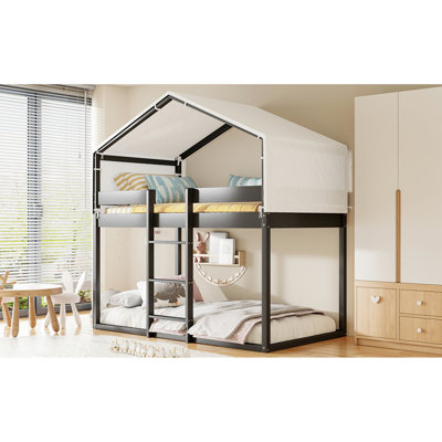 Lit simple superposé au-dessus de bois avec tente, couleur, construction solide, décoration de chambre à coucher ludique - finition, construction pour, conception inspirée de la maisonnette, espace de rangement spacieux