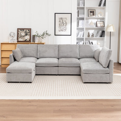 Miller 6 - Piece Upholstered U-Shaped Sectional Sofa With Storage Ottoman