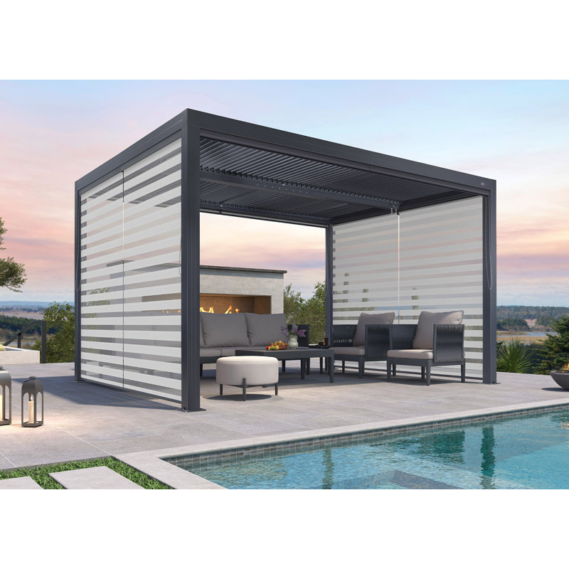 Aluminum Pergola with Roller Shade, 2 Short Side, 13' x 11', Gray