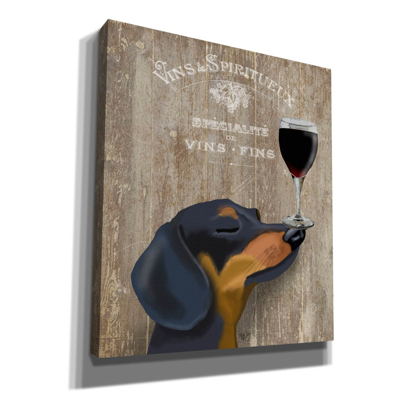 «Dog Au Vin Dachshund» par Fab Funky, art mural sur toile, H 30 po x l 26 po x P 1,5 po