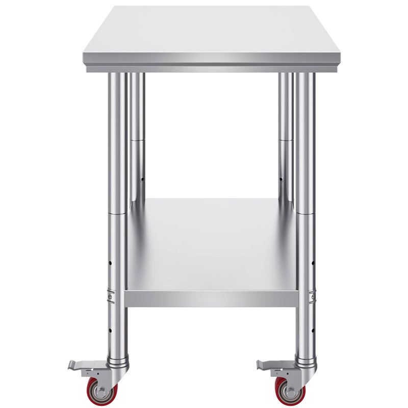 Table de travail 36 x 24 pouces en acier inoxydable avec 4 roues pour la cuisine - 3 tablettes réglables et structure commerciale stable
