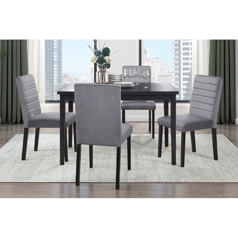 5Pc Dining Set Black Finish Dining Table