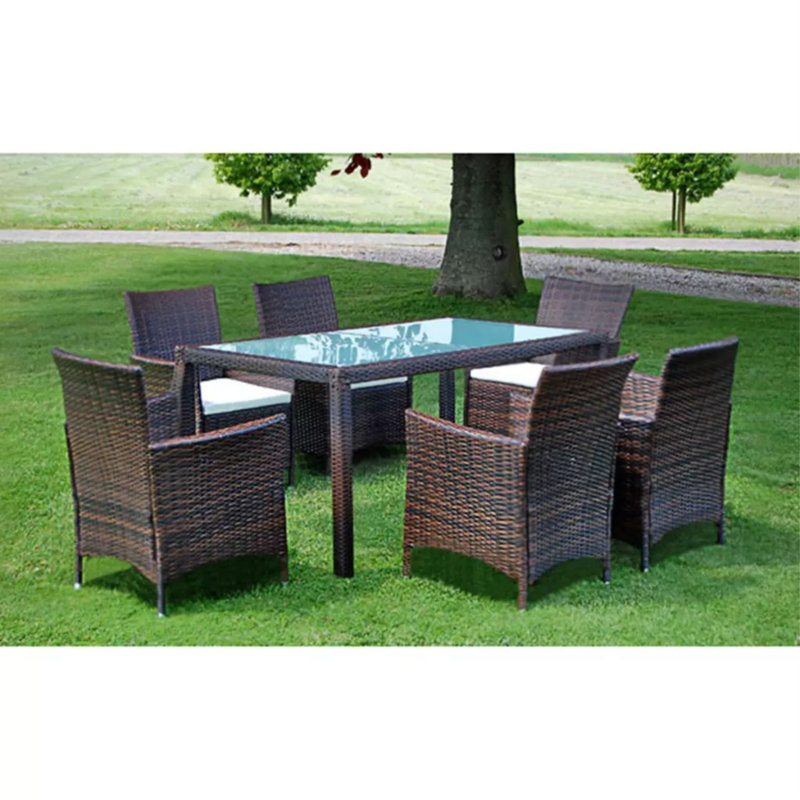 Ensemble repas rectangulaire avec coussins Kruse, 6, L 59,1 po, Brown/ White