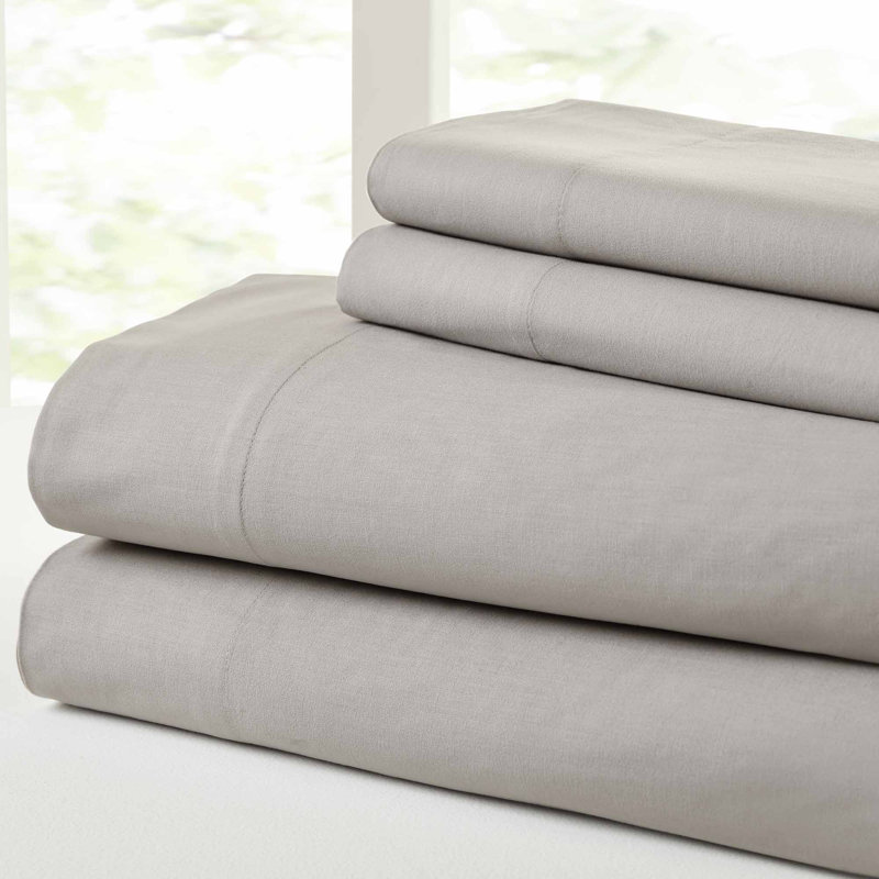  Vintage 144 Thread Count 100% Cotton Sheet Set, Queen Sheet Set + Fitted Sheet + 2 Pillowcases, Platinum