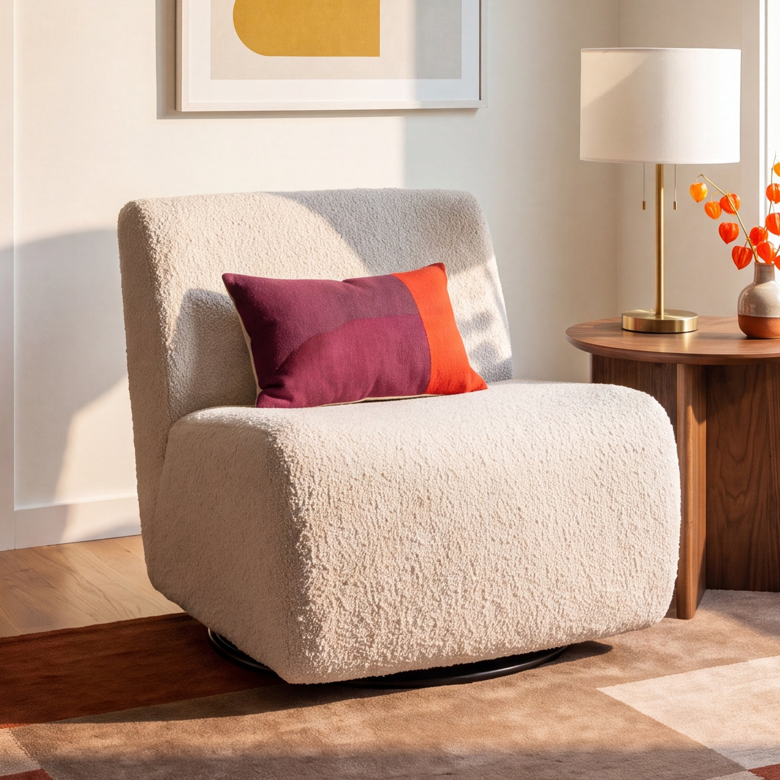 Anette Upholstered Swivel Accent Chair, Sheldon Ivory