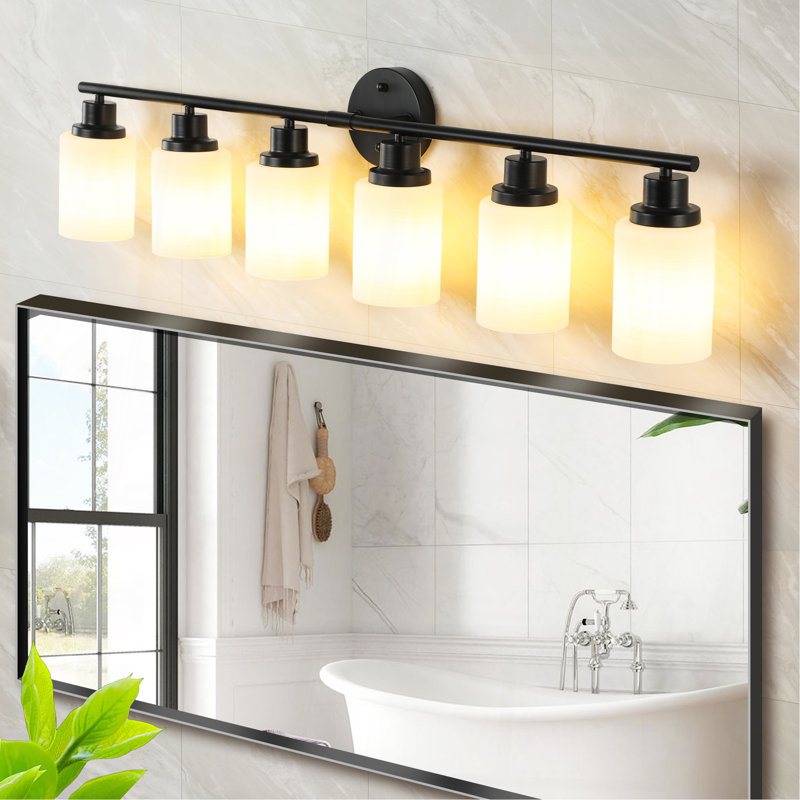 Miroir de salle de bain Modern, Six lumières, Noir, H 10,2 po x l 38,6 po x P 6,3 po