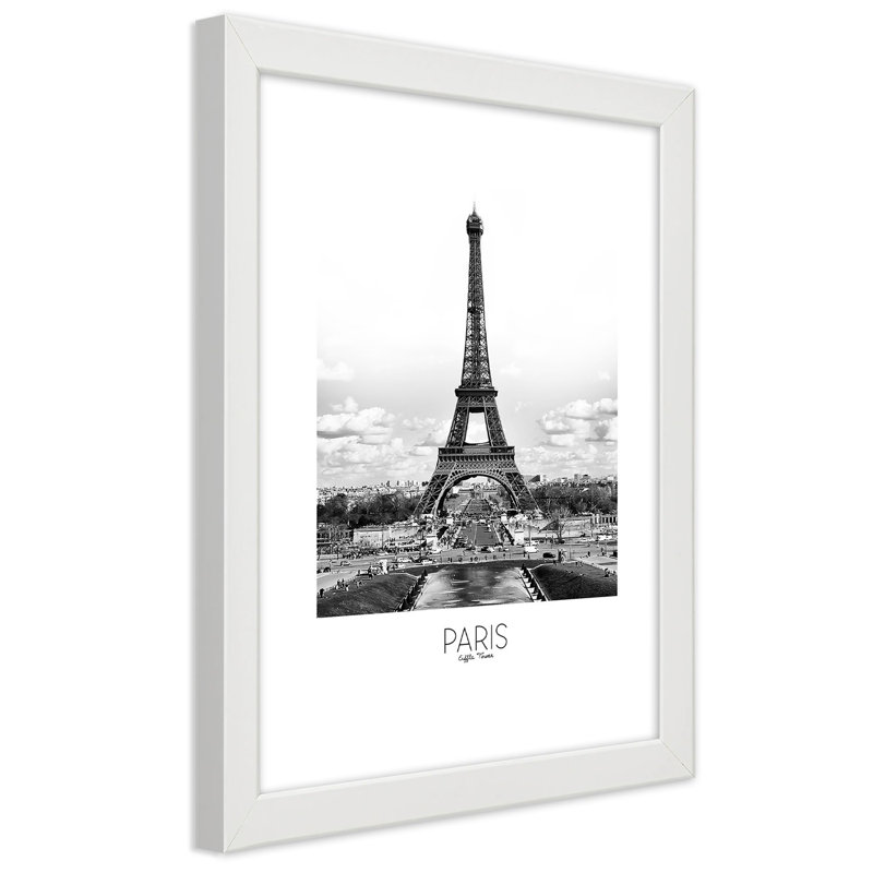 City Of Paris Eiffel Tower - Single Picture Frame Print, 90cm H x 60cm W, White