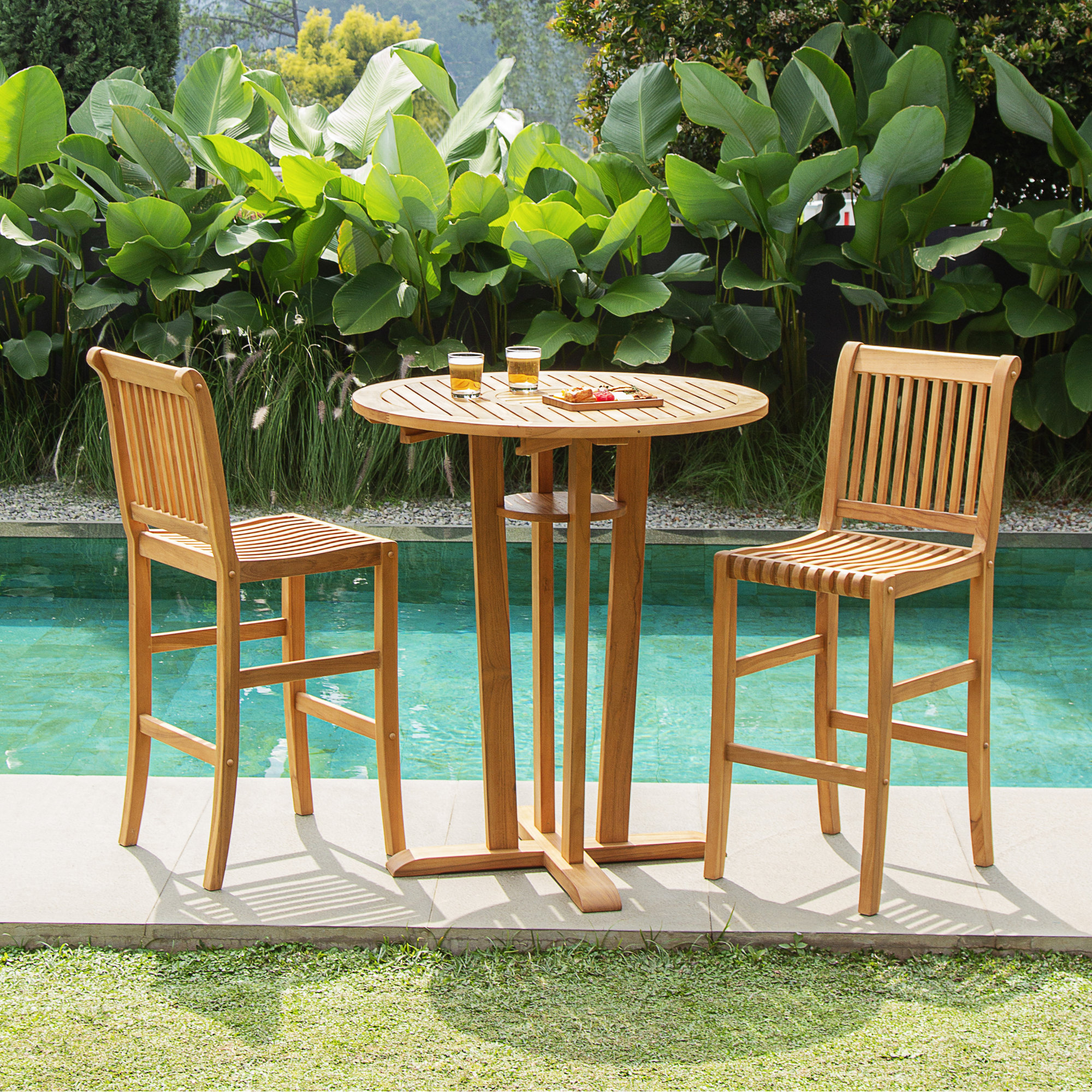 Chanson 3-Piece Teak Outdoor Bistro Set