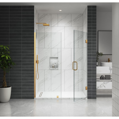 EV Series 37In. - 38In. W X 72In. Frameless Swing Hinge Glass Shower Door | 1 Inches Width Adjustment For Each Size | 3/8 In. Thickness Tempered Clear Glass | Adjustment Uneven Walls