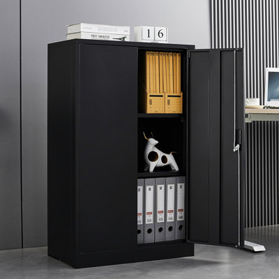 Metal Folding Cabinet, Exquisite Locks, Adjustable Shelf, Spring Loaded Door Filing Cabinet With Dividers, Locking Doors, And , Black, For Home