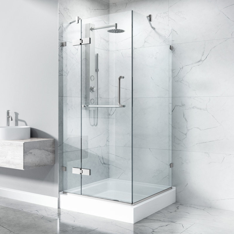 Monteray 36" W x 36" D x 79" H Hinged Frameless Shower Enclosure with 3/8  Clear Glass&Base, Brushed Nickel