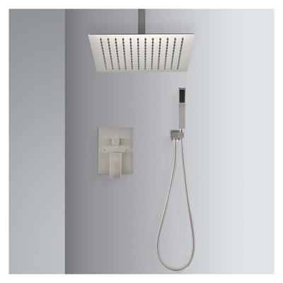 Ensemble de système de douche au plafond en nickel brossé avec pomme de douche à effet de pluie de 10 pouces et douchette, fabrication en laiton