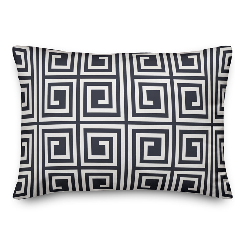  Coussin décoratif géométrique intérieur / extérieur en polyester, H 14 po x l 20 po, Bleu marine