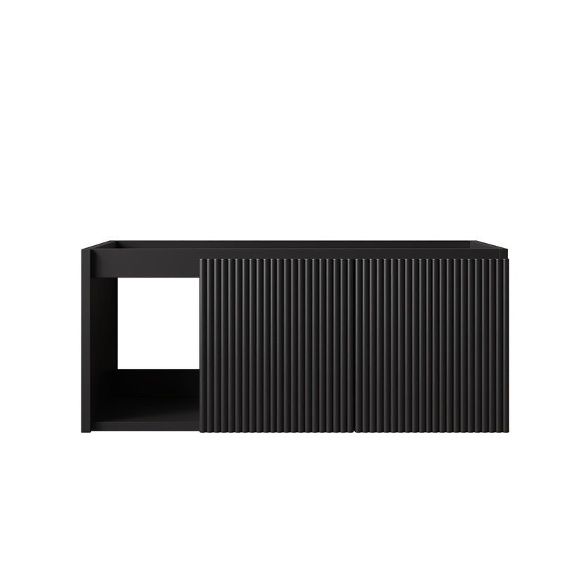 Meuble-lavabo EIDEN 91 cm (36 po) avec deux portes rayées et une tablette ouverte, sans lavabo ni comptoir, sans robinetterie ni couvercle d'évier, de couleur noire
