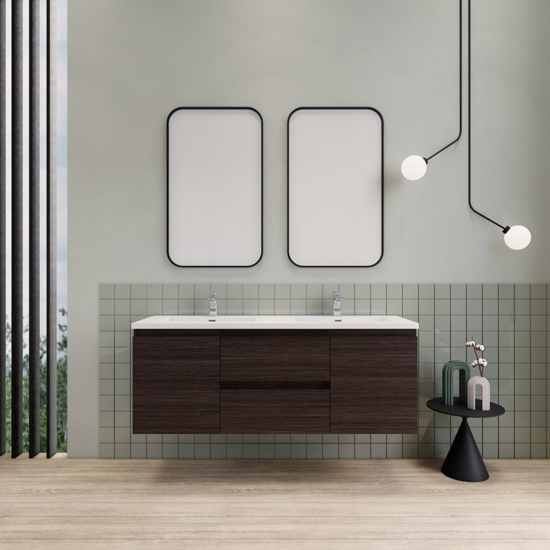 Alcester 59.2'' Double Bathroom Vanity with Resin Top, Dark Gray Oak