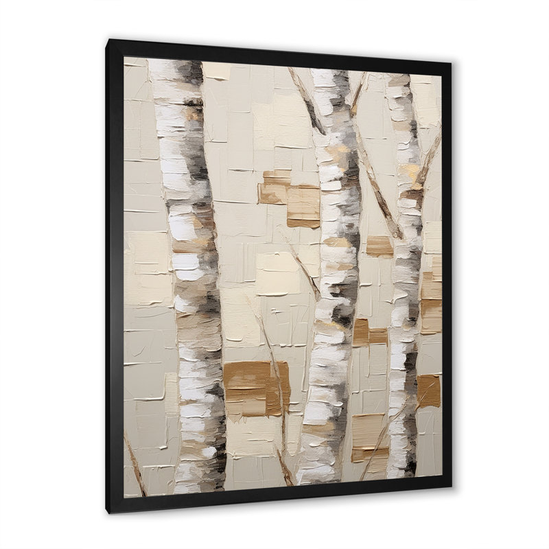 «Beige minimalisme arbre bouleau I» sur toile, H 32 po x l 16 po x P 1 po, Cadre simple noir