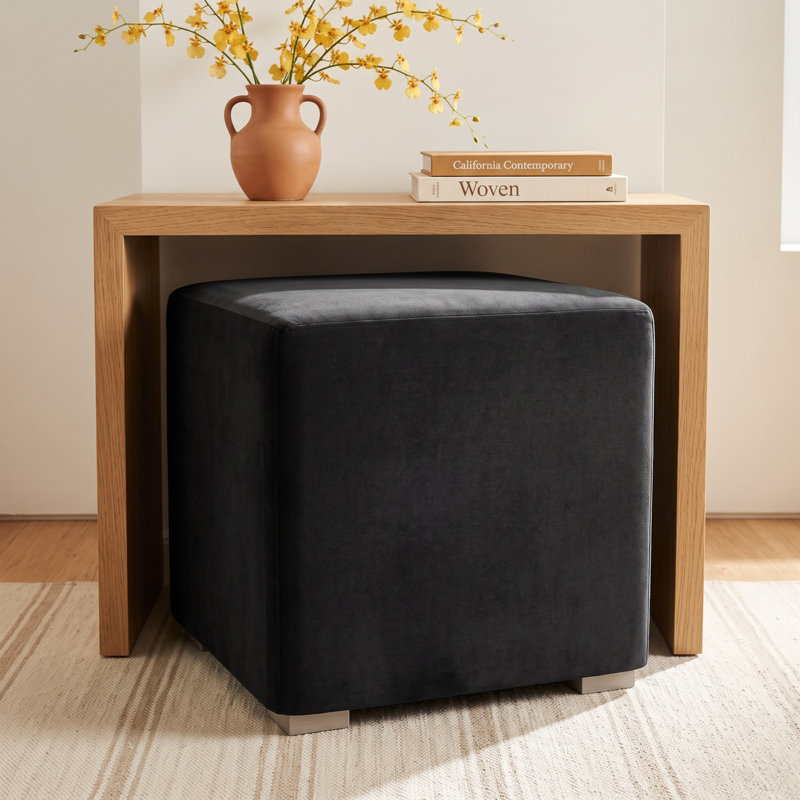 Casale 18" Square Cube Ottoman, Cream 1220-002, Antique Gold
