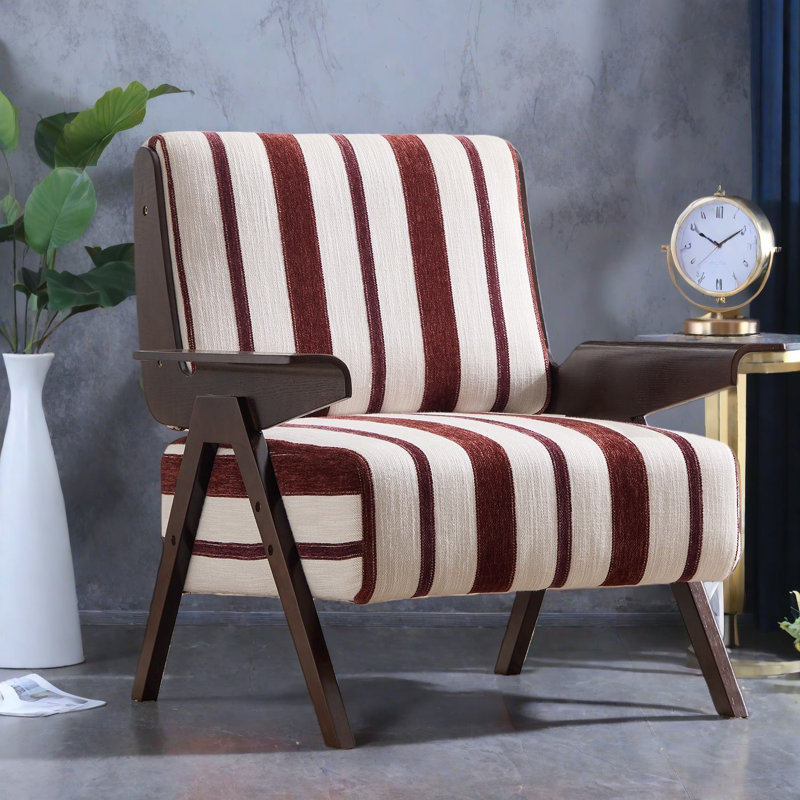 Chaises d'appoint de confort, tissu rayé moderne à structure en bois pour bureau à domicile