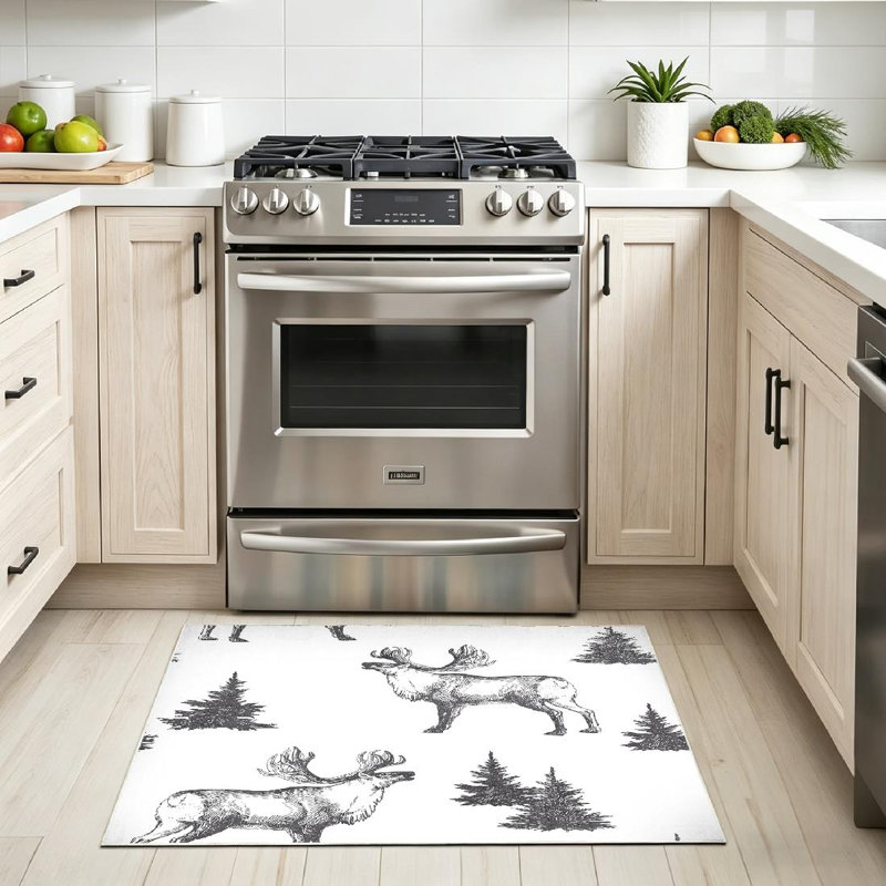 Tapis d'intérieur blanc lavable à la machine, sans couture, avec motif forêt d'hiver, Rectangle 32" x 47"