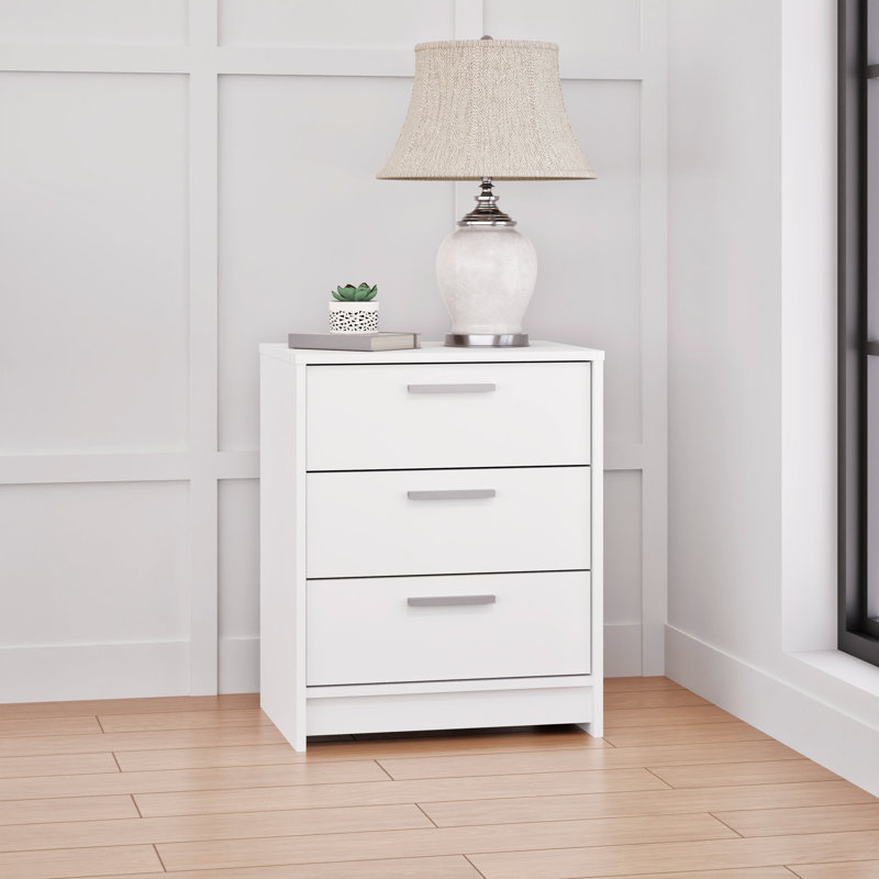 White 3-Drawer Wood Nightstand with Engineered Composite Top