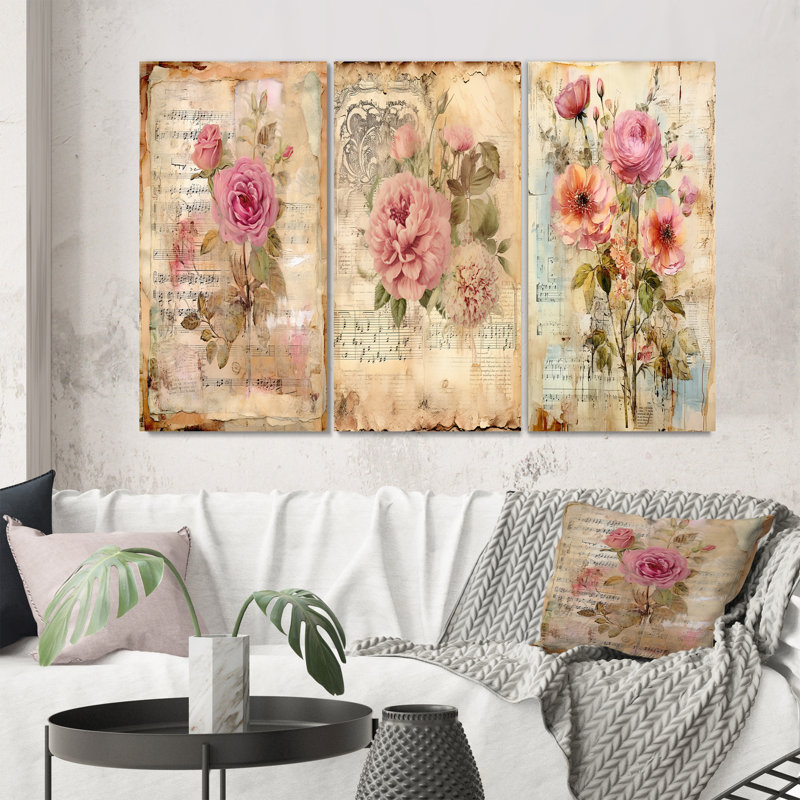 «Rustic Bouquet Blooming Wildflower Floral», 3 pièces, Toile tendue, H 20 po x l 36 po