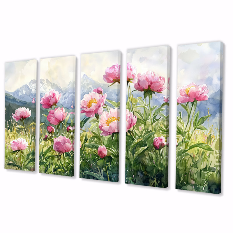 Mathews - pivoines - art mural traditionnel, H 32 po x l 80 po, 5