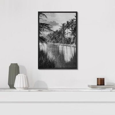 Tropical Palm " Vintage Film Grain Lake & Palm Trees Floral Plants Photography Modern Art Rustic "