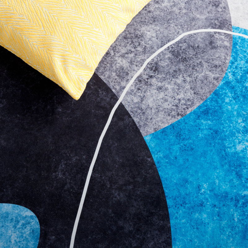 Tacoma Gray and Turquoise Abstract Washable Rug