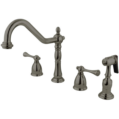 Kingston Brass English Country Double-Handle 4-Hole Widespread Kitchen Faucet with Brass Sprayer